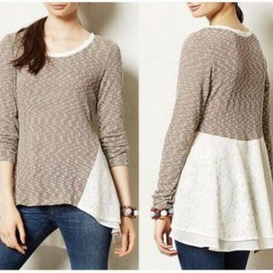 Anthropologie Clu and Willoughby Brown Stripe Lace Chiffon Tunic